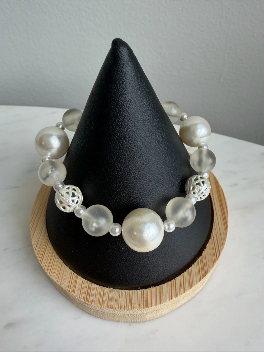 Vintage Elegant Pearly White Chunky Bead Necklace and Bracelet